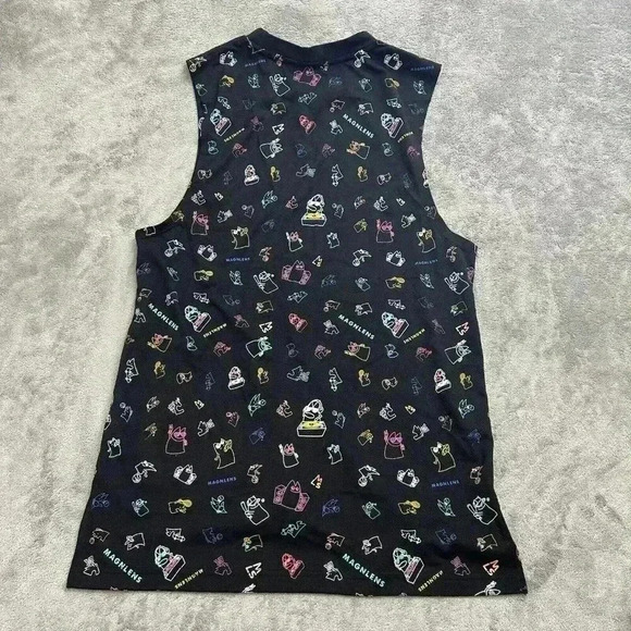 Magnlens Shirt Mens Medium Black Tank Top All Over Print Logo Workout Mesh Tee - Picture 9 of 10